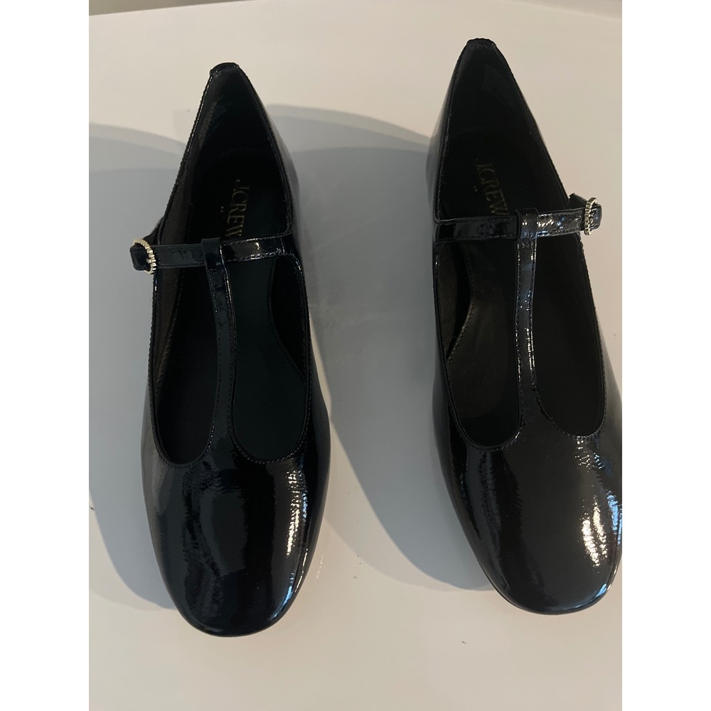J.Crew Black Patent Leather T-Strap Flats Buckle Shoes Womens 7